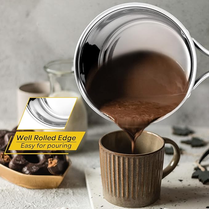 E-far Saucepan with Lid, Max Capacity 2 Quart Stainless Steel Sauce Pot with Glass Lid for Cooking, Easy Clean & Rust Free, Dishwasher Safe