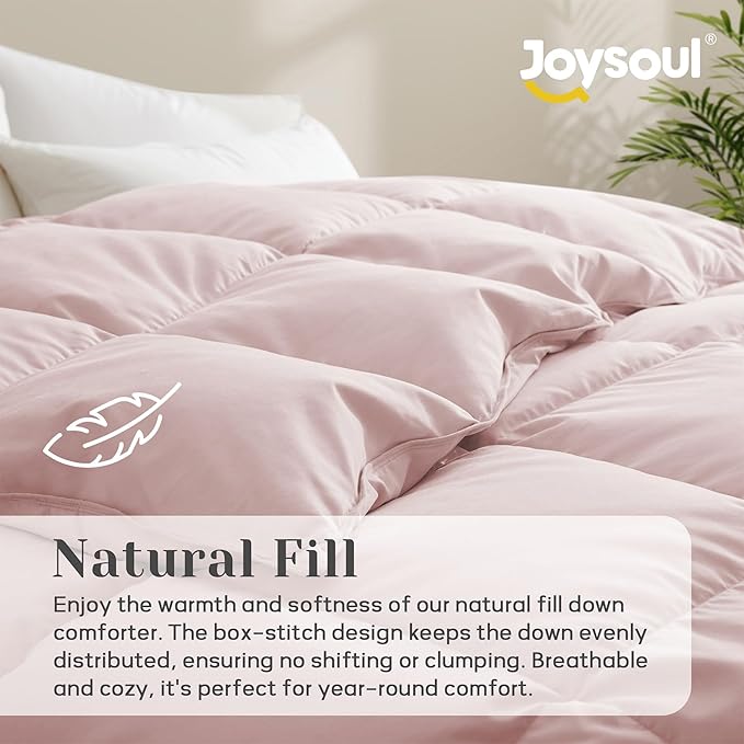 Joysoul King Size Down Comforter - All Season Ultra Soft Goose Down & Feather Fiber Fill, Luxury Hotel Pink Duvet Insert with Corner Tabs (104" X 88")