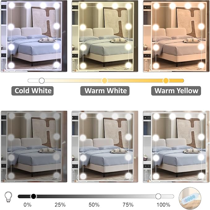 Vanity Desk with Sliding Mirror and Lights, Makeup Vanity Table Set with Chair and 6 Drawers, Small White Makeup Vanity with HD Mirror, 3 Lighting Modes Makeup Desk for Bedroom Women