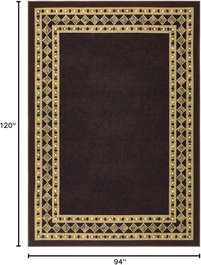 Antep Rugs Alfombras Modern Bordered 8x10 Non-Skid (Non-Slip) Low Profile Pile Rubber Backing Indoor Area Rugs (Brown Beige, 7'10" x 10')
