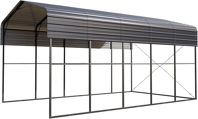 GREEN PARTY 14 x 25 ft Metal RV Carport Kits with Galvanized Steel Roof, Heavy Duty 2 Car Outdoor Car-Shed Canopy, Car Tent Metal Garage Shelter for RV, SUV, Truck, Tractors and Boats, Gray