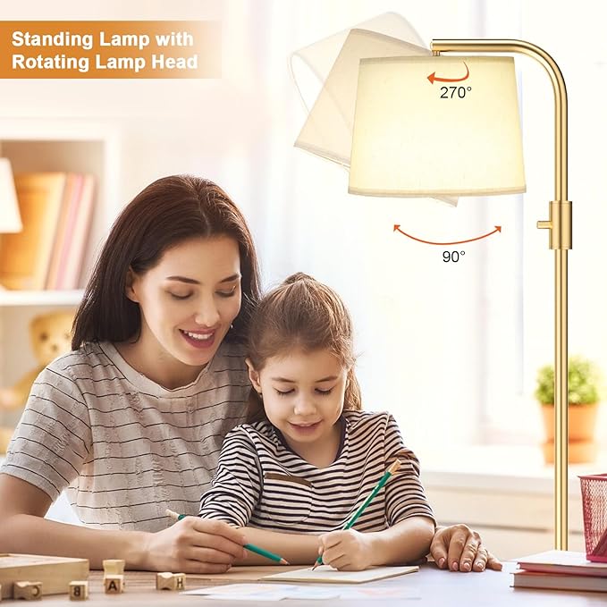 Ambimall Fully Dimmable Floor Lamp - Floor Lamps 9W LED Light Bulbs, Standing Lamps for Living Room, Modern Standing Light Tall Lamp for Bedroom (Gold and Light Beige)