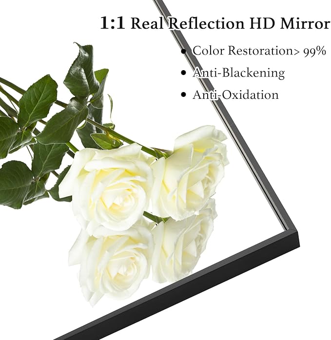 20x40 Inch Black Bathroom Mirror, Copper-Free Mirror, Aluminum Alloy Frame Vanity Mirror, Rectangle Wall Mounted Mirror for Bedroom/Living Room/Porch Horizontal or Vertical