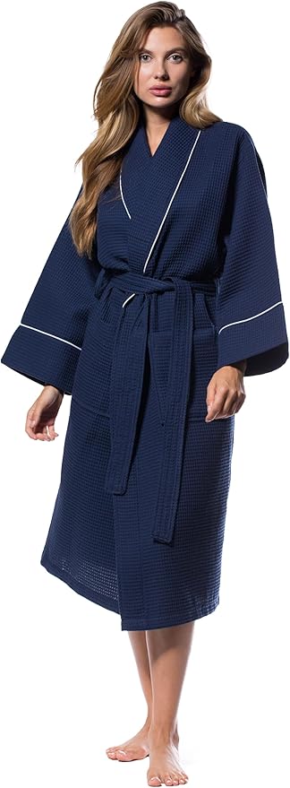 Turquaz Lightweight Full-Length Robes For Women Waffle Kimono Bathrobe - Soft, Fast-Drying, Long-Lasting Cotton Blend Unisex