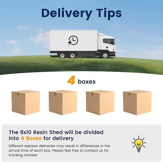 UDPATIO Storage Shed 8 x 10 FT, Resin Outdoor Garden Sheds with Floor Plastic Patio Outdoor Storage with Lockable Door for Tool, Bike, Garbage Gray White