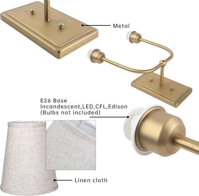 Vintage 2-Lights Wall Sconces with Funnel Linen Fabric Shades, Double Head Bathroom Vanity Lights Fixture, Indoor Wall Lamps for Bedroom Living Room Hallway Stairway