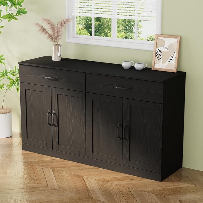 VOWNER 95" TV Stand for TVs up to 75", 4-Piece TV Hutch with Cabinets, Entertainment Center with Bookshelves, Modular TV Console for Living Room (2D+2F 黑)