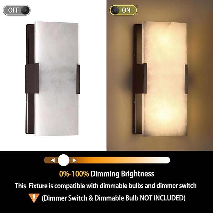 Doraimi Lighting 2 Light 12" Natural Square Alabaster Marble Bathroom Wall Sconce Modern Concise Style Wall Light Fixture,Oil Rubbed Bronze Finish for Bedroom Hallway Bedside Living Room