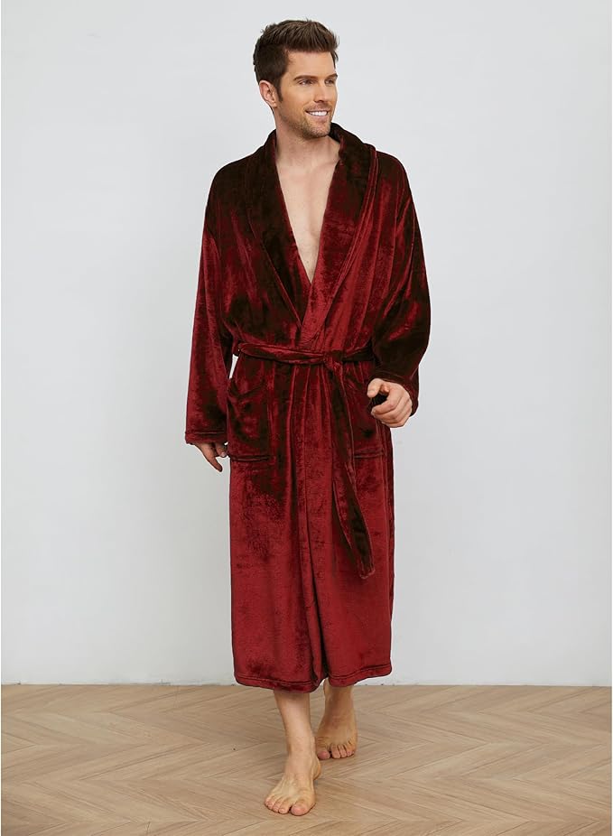U2SKIIN Mens Fleece Robe Plush Collar Shawl Bathrobe