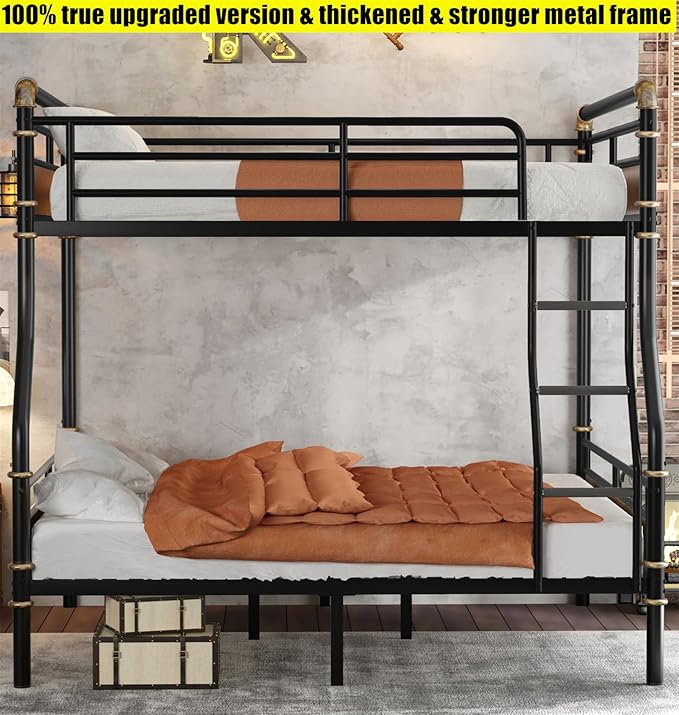 ULUCAN Reinforced Version & Stronger Convertible Steel Full XL Over Queen Size Bunk Bed Frame, Heavy Duty Thickened Safer More Stable Metal Bunkbeds (Full XL Over Queen)