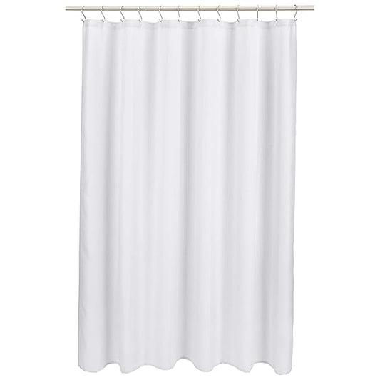 Amazon Basics Linen Style Bathroom Shower Curtain, 72" x 72", Bright White, 11.42" L x 9.45" W