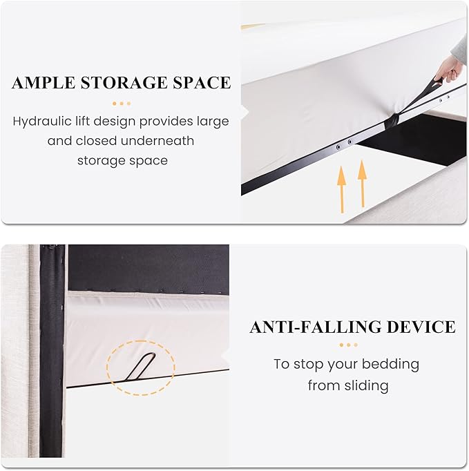 SHA CERLIN Full Size Lift Up Storage Bed/Modern Wingback Headboard/Upholstered Platform Bed Frame/Hydraulic Storage/No Box Spring Needed/Wood Slats Support/Light Beige