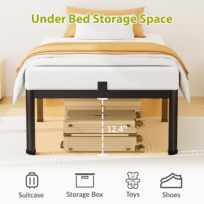 14 Inch Twin XL Bed Frame, Metal Platform Bed Frame with Round Corner Legs, 3500 lbs Heavy Duty Steel Slats Support, No Box Spring Needed, Noise Free, Easy Assembly, Black