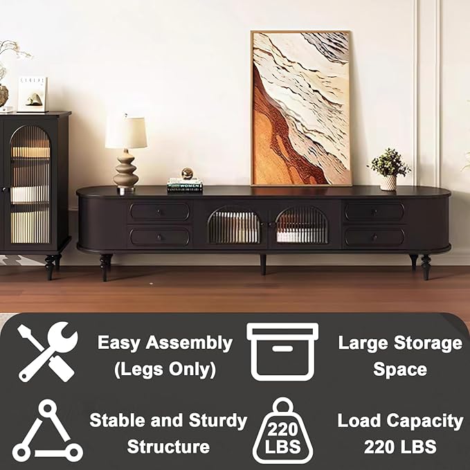 TV Stand for TVs up to 80 Inch, Modern Entertainment Center with Storage Cabinet and 4 Drawers, TV Media Console Table, Black TV Stand for Living Room Bedroom