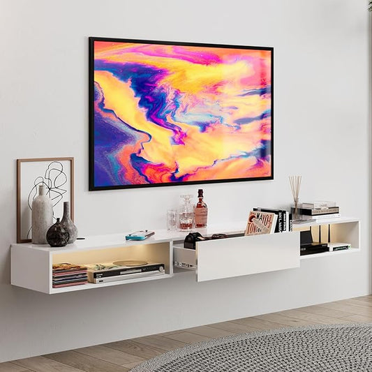 Floating TV Stand for 65 70 75 78 88 95+ inch TV, Entertainment Center with LED Light and Storage Cabinet Media TV Console Shelf for Wall for Living Room Bedroom