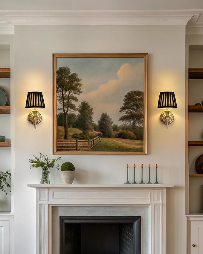 KDG Cordless Wall Sconces Set of 2, Small Wireless 5200mAh Rechargeable Battery Fabric LED Wall Lamps, Portables Lightings for Wall Painting, Living Room, Bedroom, Hallway, Gifts (Black Lampshde)