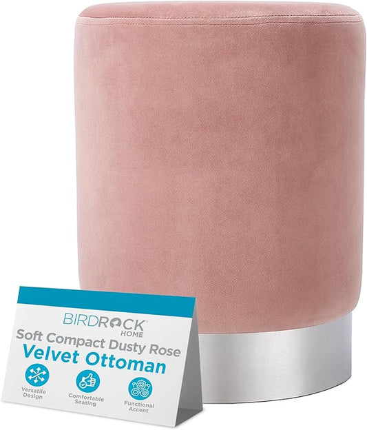 BIRDROCK HOME Round Ottoman Foot Stool – Soft Padded Modern Design – Ideal for Living Room, Bedroom – Compact Footrest, Vanity Chair, Small Furniture – Foam Seating, Decorative Accent (Dusty Rose)