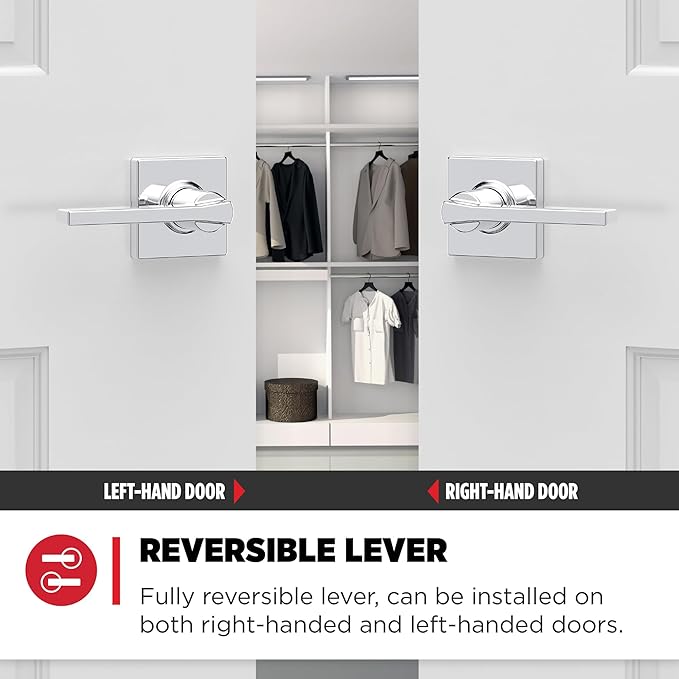 Kwikset Casey Interior Passage Door Handle, Lever For Closet and Hallway Doors, Reversible Non-Locking Handle Lever, Polished Chrome