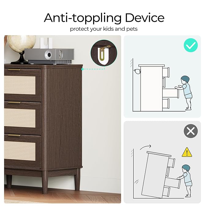 LINSY HOME Rattan Dresser for Bedroom with 9 Drawers, 58" Wide Chest of Drawers, Mid Century Modern Dresser TV Stand with Metal Handle, Wood Closet Storage Cabinet for Living Room, Hallway, Walnut