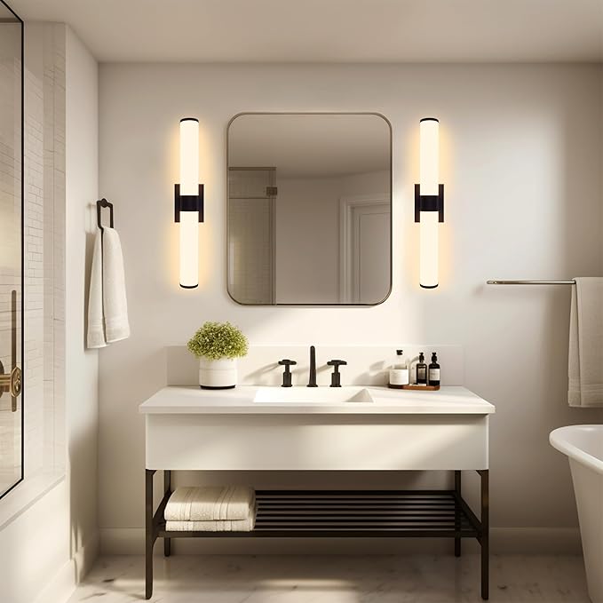 Kalium 24in Modern Wall Sconces, Dimmable Bathroom Vanity Lights, 3000K Warm White LED Indoor Sconces Lighting for Bathroom, Stairs, Living Room, Bedroom. Hardwired.