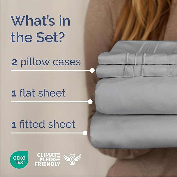 Cal King Size 4 Piece Sheet Set - Comfy Breathable & Cooling Bed Sheets Set - Hotel Luxury Bedding for Women, Men, Kids, Teens, Boys & Girls - Deep Pockets, Soft, Wrinkle Free - Oeko-Tex - Steel Blue