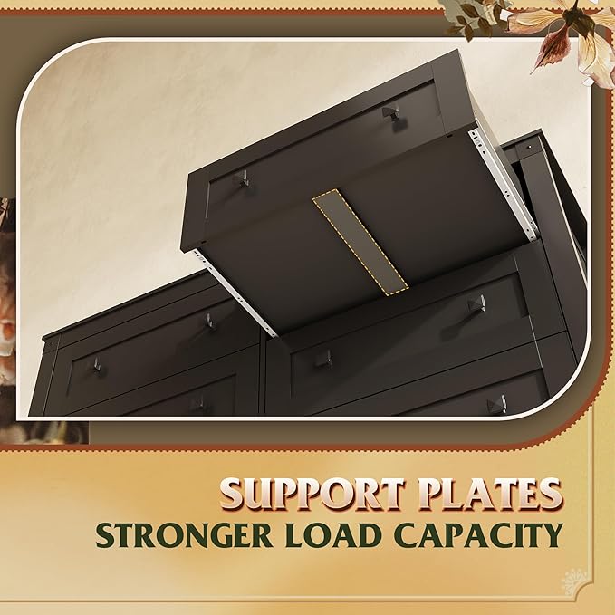 WLIVE Farmhouse Black Dresser for Bedroom, 53.07'' Wide 6 Drawer Wood Dresser, Chest of Drawers with Double Rustic Handle, TV Stand for 60 inch TV, Modern Clothes Organizer for Living Room, Hallway