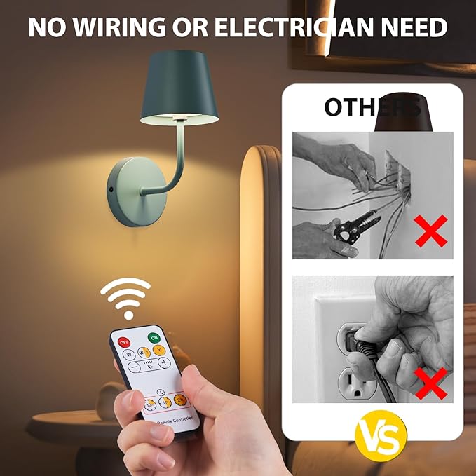 LED Wireless Wall Lamp Set of 2, with 5600mAh Rechargeable Battery Powered Wall Sconces, Touch for Remote Control Infinite Dimming Be Used for Bedroom Mirror Living Room Wall Painting(Blue)