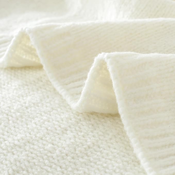 Carriediosa Wool Blend Knit Throw Blanket 60" X 80" Twin, 50% Recycled Polyester Soft Cable Knitted Fluffy Throws for Couch Lightweight Woven Blankets for Sofa Fuzzy Cozy Bed Cover, Vanilla Cream