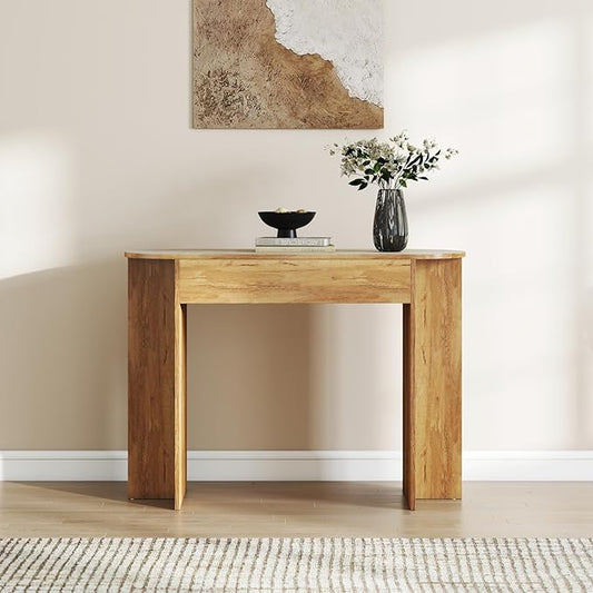 Mid Century 43 Inch Console Table, Narrow Sofa Table Behind Couch, Farmhouse Wooden Console Table for Living Room, Entryway, Natural Finish