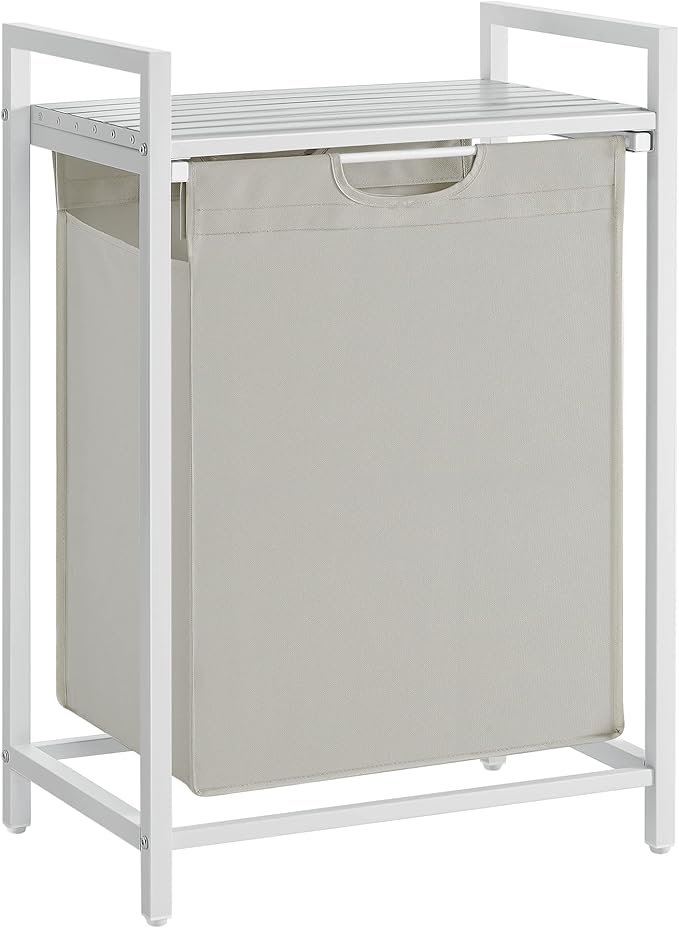 VASAGLE Laundry Hamper, Laundry Basket, Laundry Sorter with A Pull-Out and Removable Bag, Shelf, Metal Frame, 17.2 Gallons (65 L), 19.7 x 13 x 28.4 Inches, White UBLH101W01