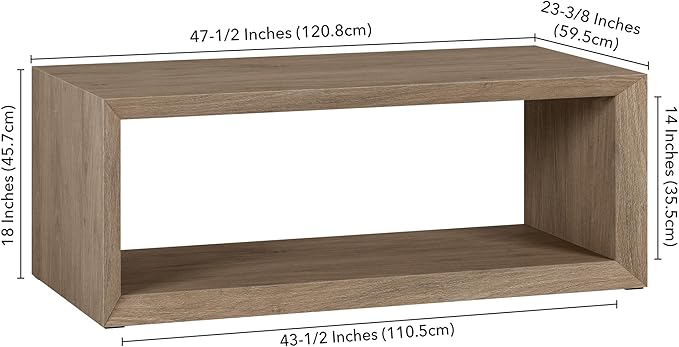 Henn&Hart Osmond Coffee Table, 48" Wide,Grey