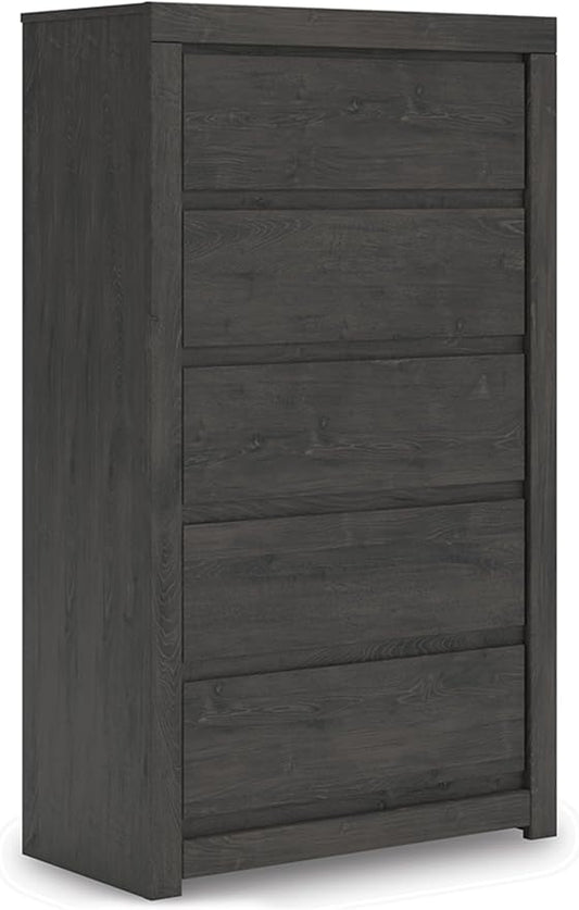 Signature Design by Ashley Parlayon Casual 5-Drawer Chest of Drawers with Safety Stop, Gray