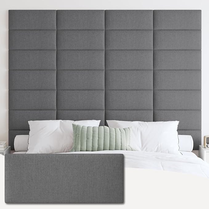 IFNOW Upholstered Wall Mounted Headboard, 3D Soundproof Wall Panels Peel and Stick Headboard for Full Size, Reusable and Removable Tufted Bed Headboard in Dark Grey(6 Panels, 10" x 24")