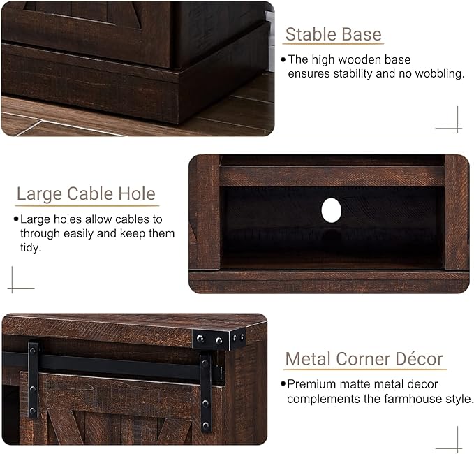 Farmhouse Sliding Barn Door TV Stand for TV up to 65 Inch Media Console Table Storage Cabinet Wood Entertainment Center Ranch Rustic Style Espresso