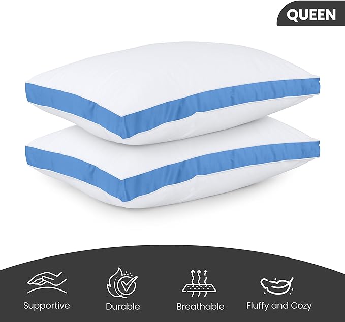 Utopia Bedding Bed Pillows for Sleeping Queen Size (Blue), Set of 2, Cooling Hotel Quality, Gusseted Pillow for Back, Stomach or Side Sleepers
