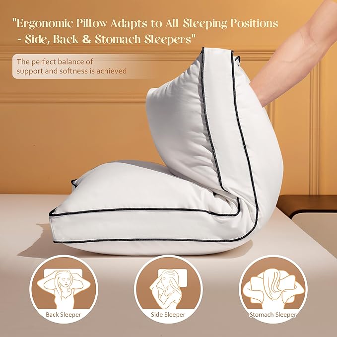 Feather Down Pillows Standard Size Set of 2 with Gusset, Luxury Hotel Collection Bed Pillow 2 Pack, Down Surrounded Gusseted Pillows for Sleeping, Fluffy for Side, Back Sleepers 20x26 in.