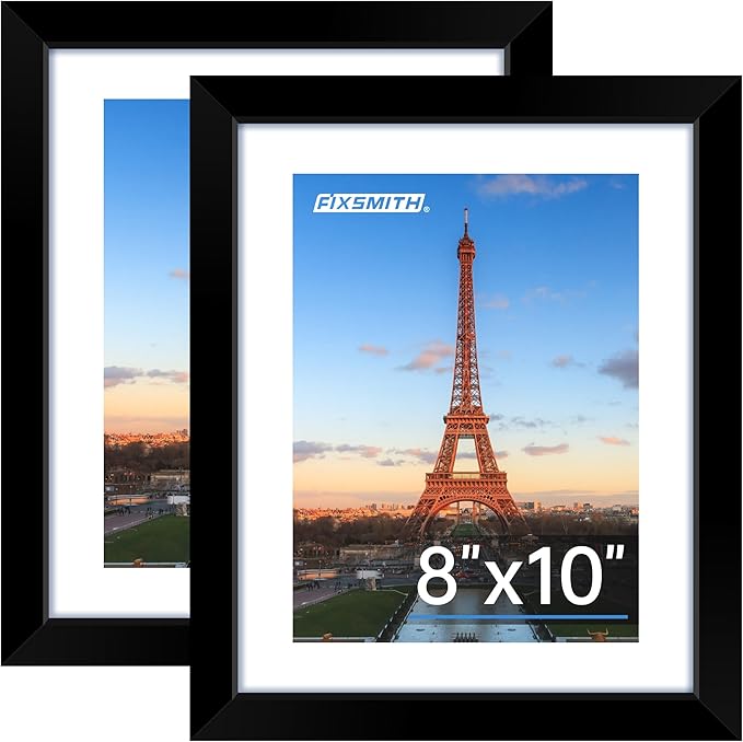 FIXSMITH 8x10 Picture Frame, Black Photo Frame with HD Plexiglass, Display Pictures 5x7 with Mat or 8x10 Without Mat, Picture Frames Collage for Tabletop or Wall Display, 2 Pack