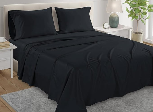 Egyptian Cotton King Size Sheet Set, 800 Thread Count Sateen Weave Hotel Collection King Sheets Deep Pockets, Soft & Comfy Cotton Bed Sheets Fits Upto 17", No Pill & Shrink - Black