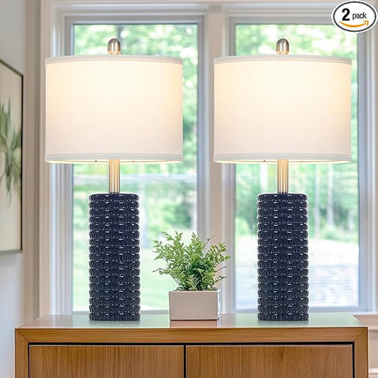 24.5" Modern Ceramic Table Lamp Set of 2 for Living Room Blue Desk Lamps for Bedroom Farmhouse Bedside Nightstand Bedside Lamp End Table Lamps Blue