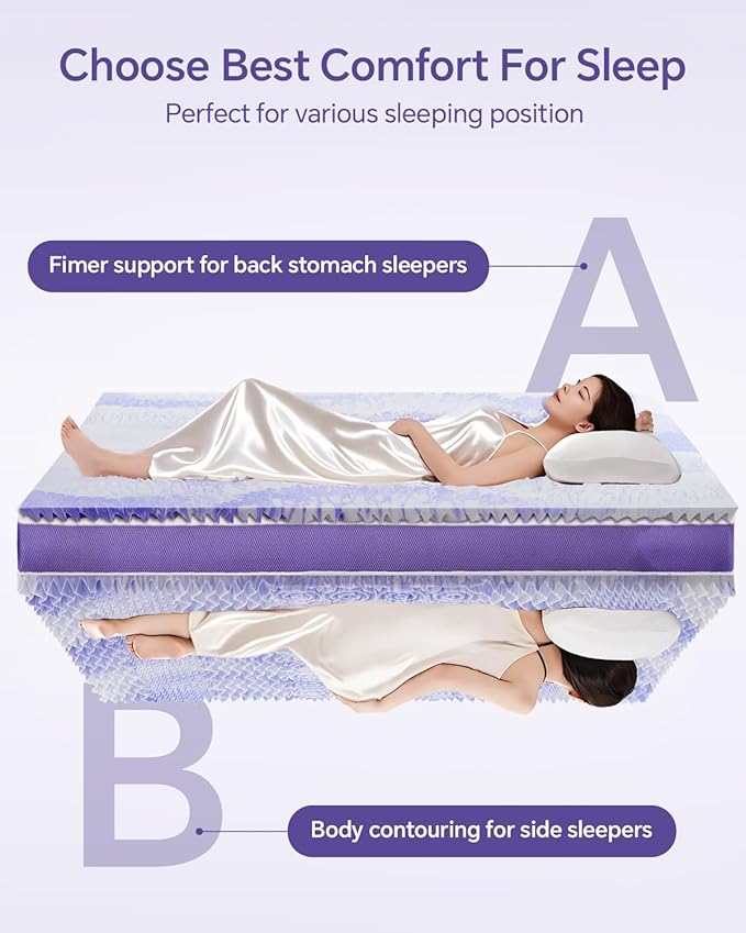 Dual Layer 4 Inch Memory Foam Mattress Topper King - 2 Inch Gel Memory Foam and 2 Inch Pillow Top Mattress Pad, Rayon Made from Bamboo Cover, 7-Zone Egg Crate Mattress Topper for Back Pain