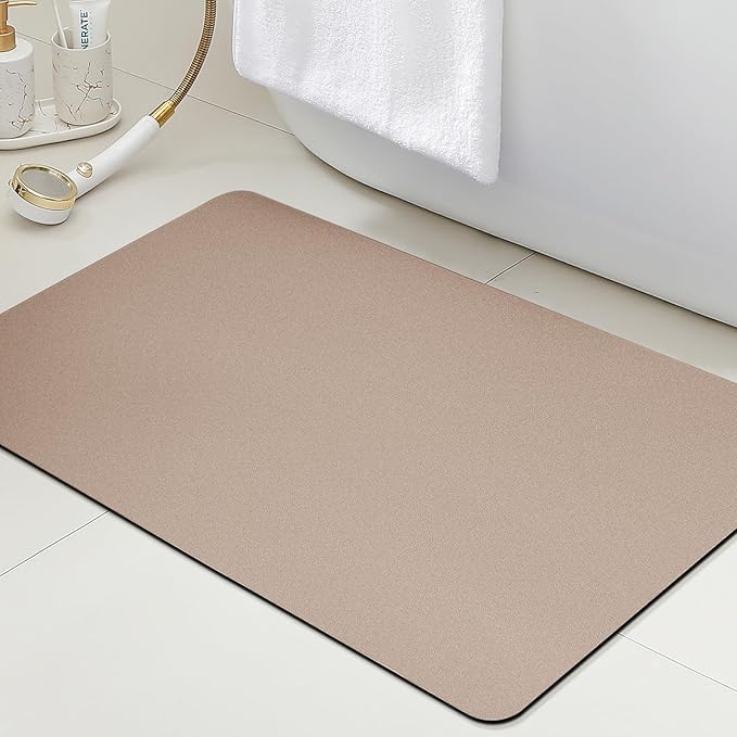 Ultra Thin Non-Slip Bath Mat Fit Under Door, Upgrade Backing Non Slip Bath Mat, Quick Dry Ultra Absorbent Bathroom Rugs, Machine Washable Bath Mats for Bathroom, Bathtub & Kitchen, Taupe, 32"x20"