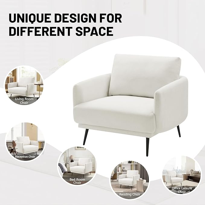 Oversized Accent Chair Set of 2 for Living Room Chairs Reading Arm Chair Comfy Modern Single Sofa Side Chairs with Metal Legs & Soft Cushion for Bedroom, Balcony,Waiting Room (Polyester, Pearl White)