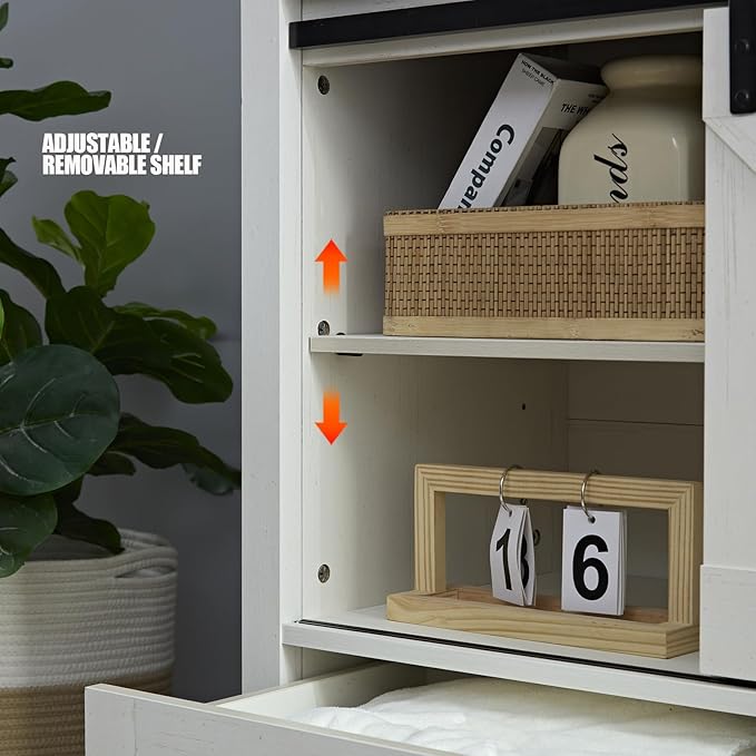 Farmhouse Dresser for Bedroom, 4 Drawers Dresser with Sliding Barn Door, 48" Wide Dresser 4 Chest of Drawers, Storage Organizer Dresser for Bedroom, Hallway, Living Room, Dining Room, Antique White