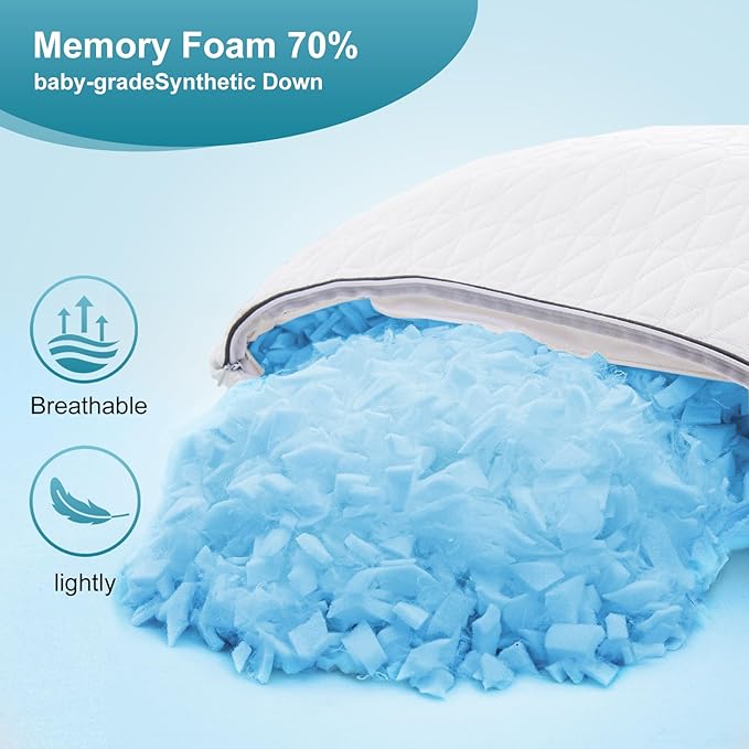 Cooling Pillows for Sleeping, Shredded Memory Foam Cooling Pillow for Hot Sleepers, Cool Bed Pillows for Side Back Stomach Sleepers(King)