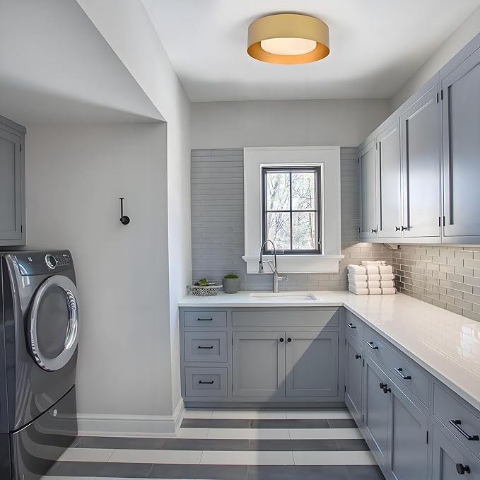 Modern Flush Mount Ceiling Light,Minimalist Close to Ceiling Lighting Fixture,Gold Circular Ceiling lamp for Bedroom,Dining Room,Entry,Hallway,Balcony, Bathroom (12.5''