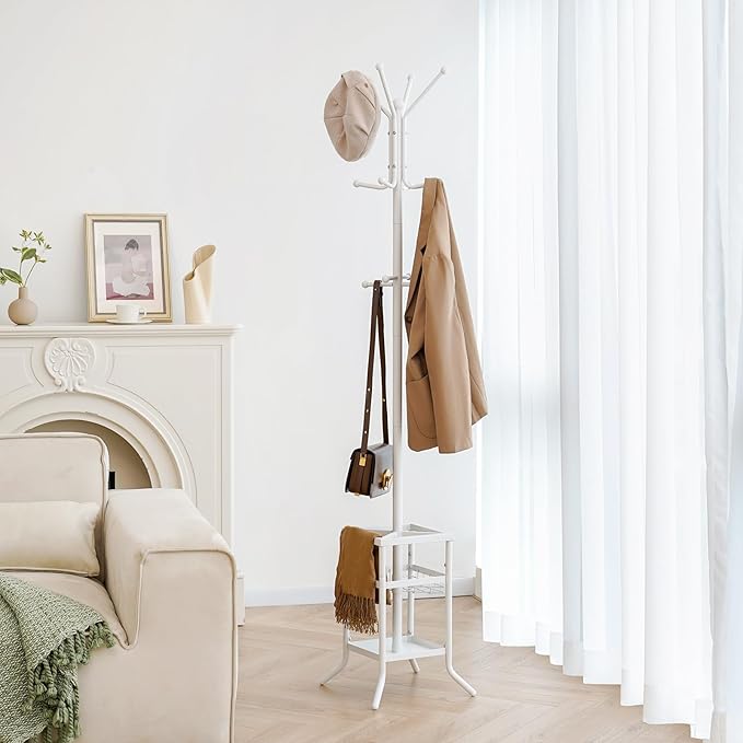 Yoobure Coat Rack Freestanding - Coat Tree with Umbrella Holder, Metal Coat Rack Stand with 12 Hooks, Modern Coat Hanger Stand for Entryway, Purse Rack Hat Rack Stand for Living Room Bedroom Office