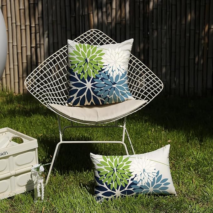 DFXSZ Outdoor Throw Pillow Covers 12x20 Inch Set of 2 Waterproof Spring Summer Geometric Elegant Blue Green Outdoor Pillow Covers for Patio Funiture Garden Couch 158Y12