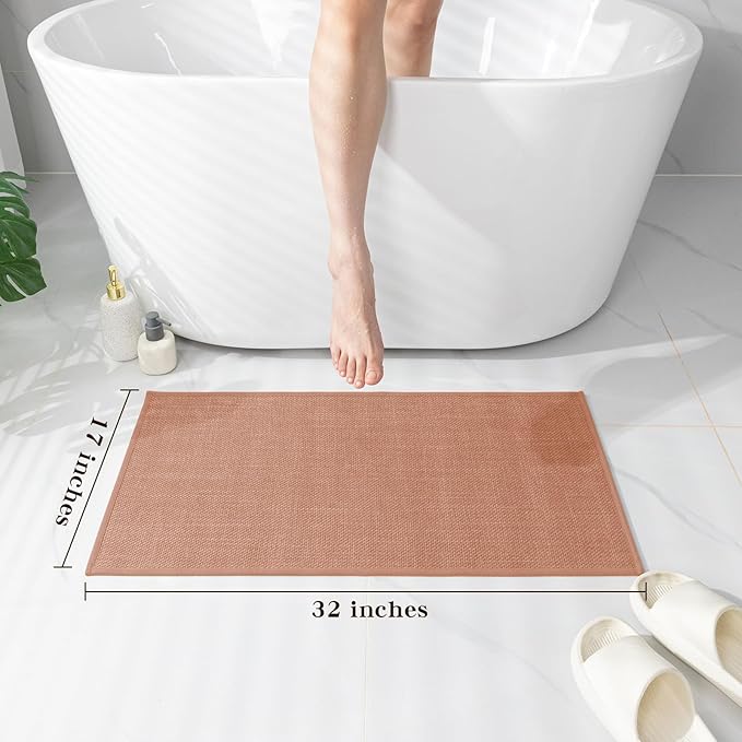 chakme Bathroom Rugs Mat 32x17, Ultra Thin Non Slip Bath Mat Quick Dry Absorbent Bath Mat for Bathroom Floor, (Dark Pink, 32"x17")