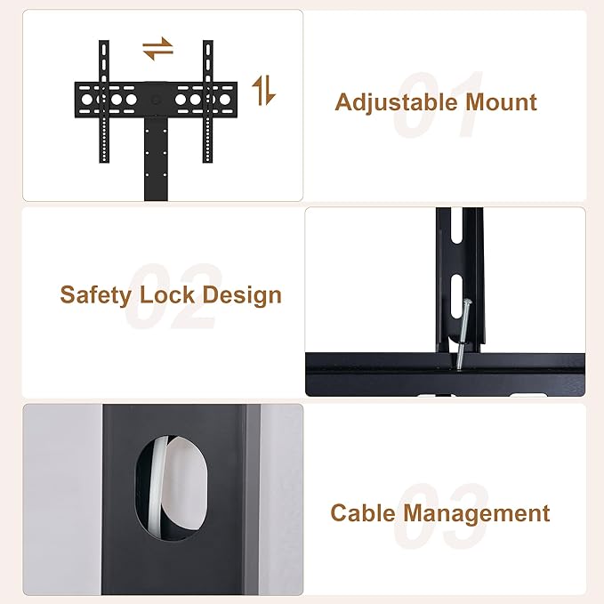 VECELO TV Stand with Mount and Power Outlet, Height Adjustable Entertainment Center with Storage Shelves for 55/65/70/75/80 inches Televisions, Console Table for Living Room, Bedroom, Rustic Brown