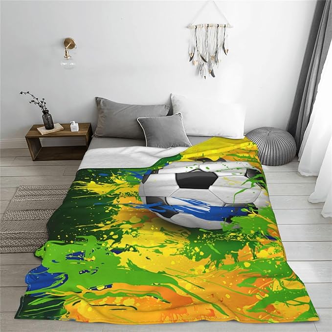 Soccer Bedding Throw Blankets - Cozy Fleece Flannel Soft Warm Plush Lightweight Football Decor - Gifts for Boys, Men, Girls, Adults, Teens, Kids - Couch, Sofa, Bed - 60"X80"